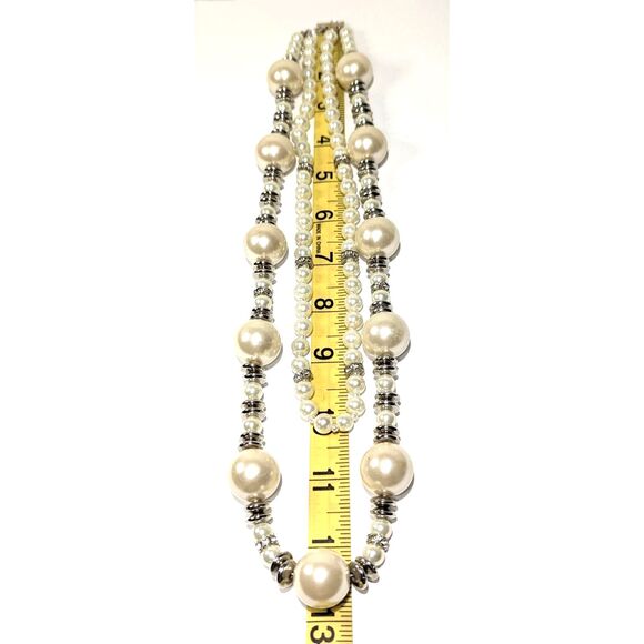 Off White Silver Tone Rhinestone Double Strand Necklace - Picture 8 of 9